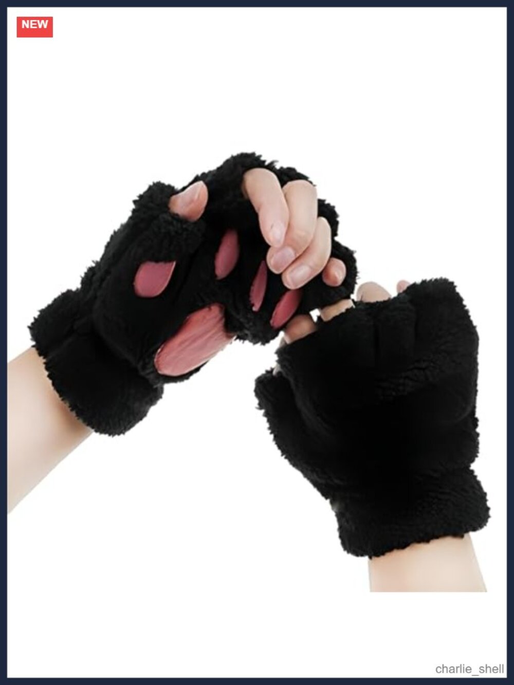 Himine Cat Claw Bear Paw Fingerless Winter Plush Gloves 1 Pair